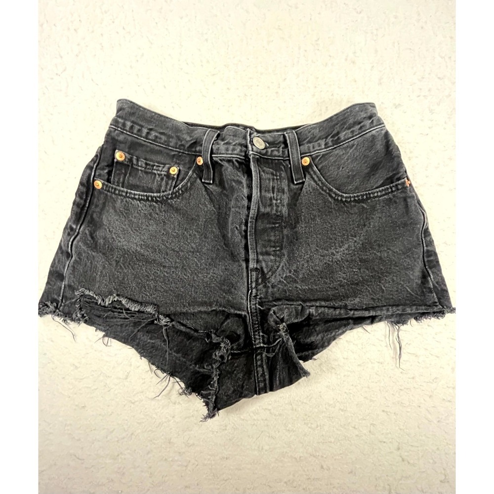 Levi's 501 Original Fit Cutoff Shorts Womens W27 Black Denim Casual Frayed Hem
